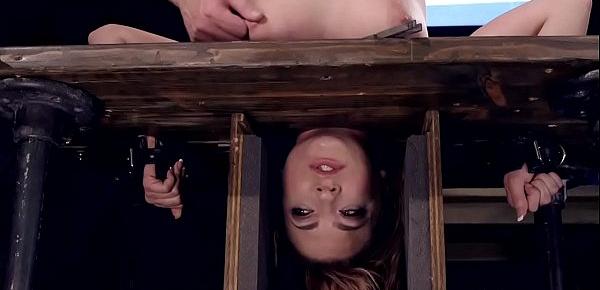  Brunette hanged with head in box bondage